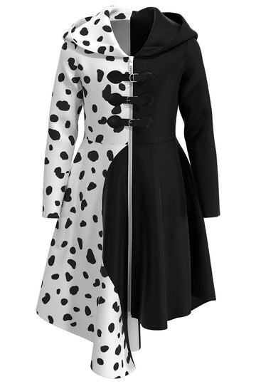 Pexlaxy Kids Girls Cruella Deville Costume 2021 Halloween Cosplay Coat Cloak For Child,Xlarge