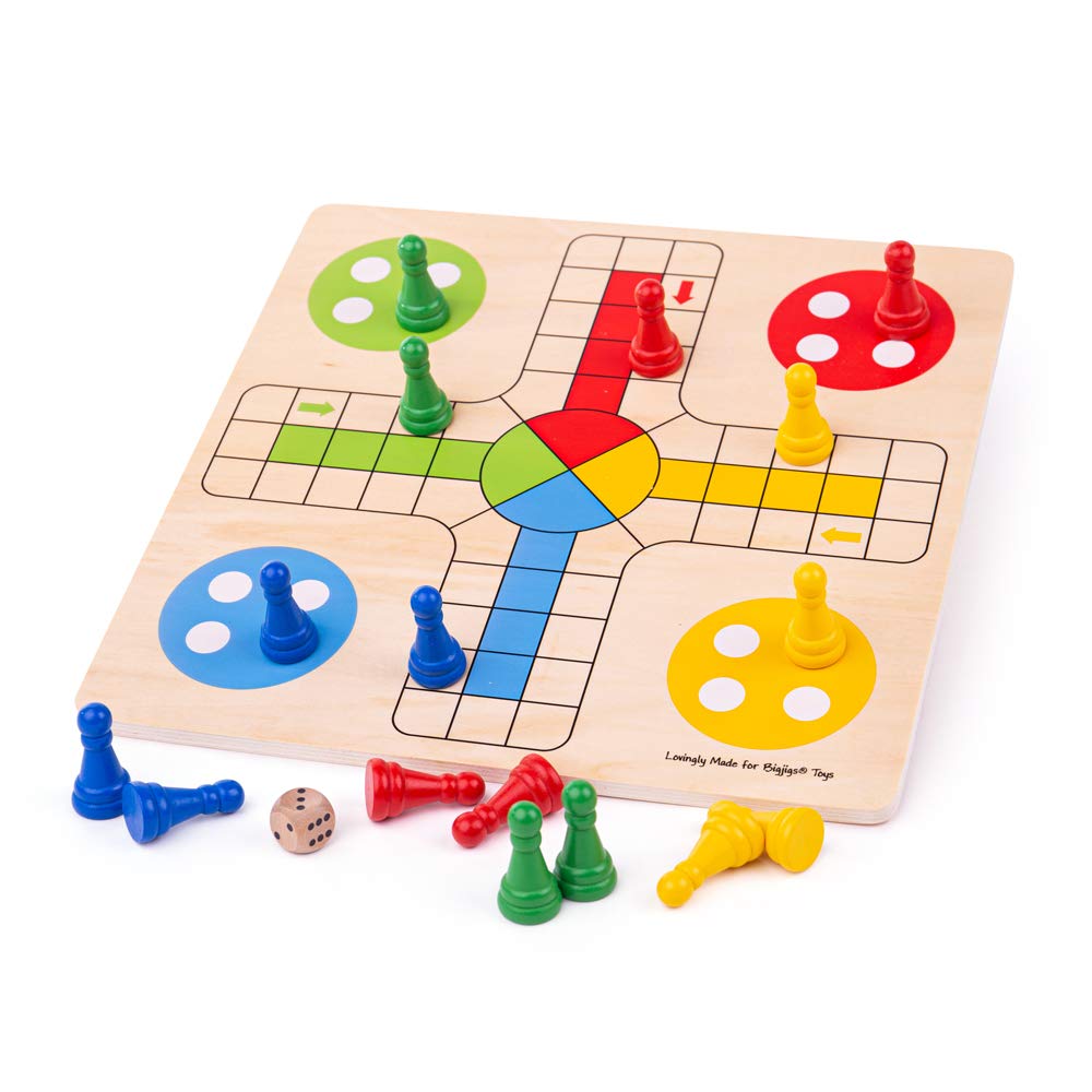 Bigjigs Toys Traditional Ludo Game - Classic Wooden Board Game, Multicoloured, Model BJ904