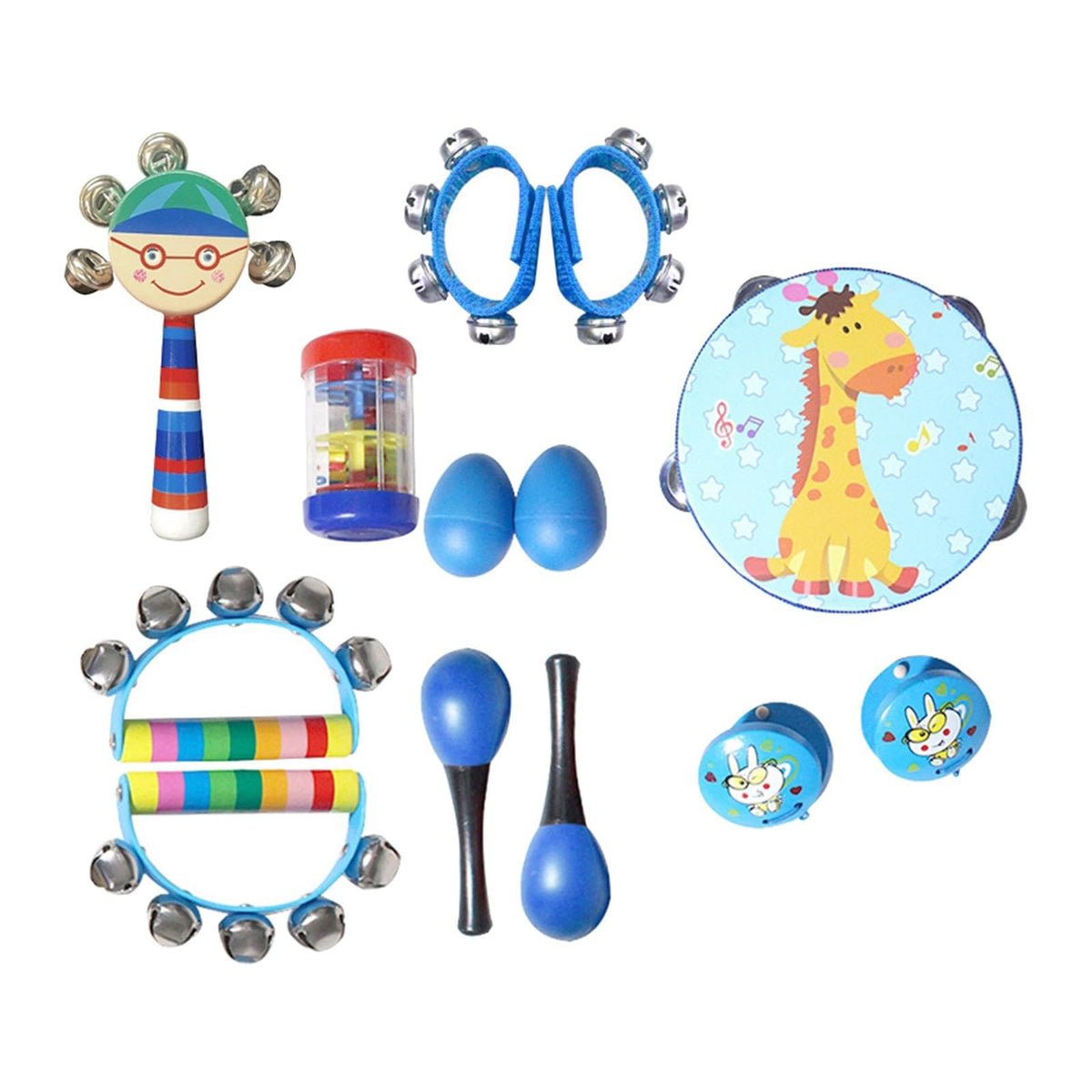 Fashion My Day 13Pcs Montessori Percussion Instrument Wooden Music Sets For Babies Children Blue