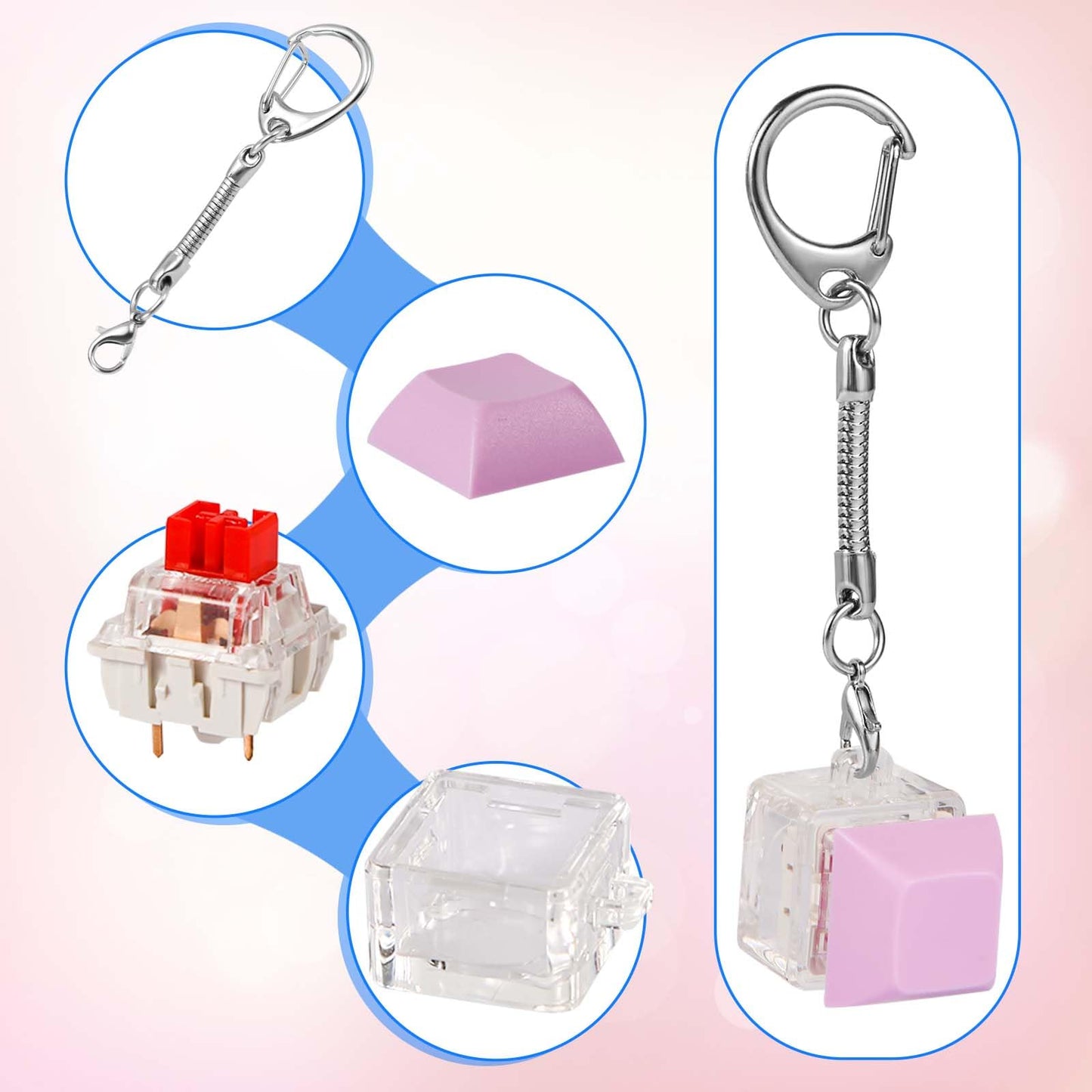 6pcs Keyboard Fidget Toy, Clicky & Silent Fidget Keyboard Keychain Multicolored Mechanical Keyboard Fidget Funny Button Fidget T