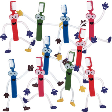 Artcreativity Bendable Toothbrush Figures, Set Of 12, Bendable Toys For Kids, Party Favors For Boys & Girls, Stress Relief Fidget Toys For Kids & Adults, Dentist Office Giveaways, And Pinata Fillers