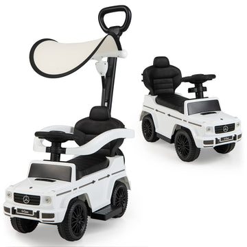 Honey Joy Push Cars For Toddlers, Mercedes Benz Kids Toy Car Stroller W/Push Handle & Detachable Guardrail, Horn & Engine Sound, Seat Storage, Foot-To-Floor Ride On Push Car For Boys Girls(White)
