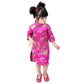 Chinese Girls Dress Peony Rose Qipao Half Sleeve Cheongsam Wedding Dresses Princess Birthday Party Costume (Hot Pink,14)