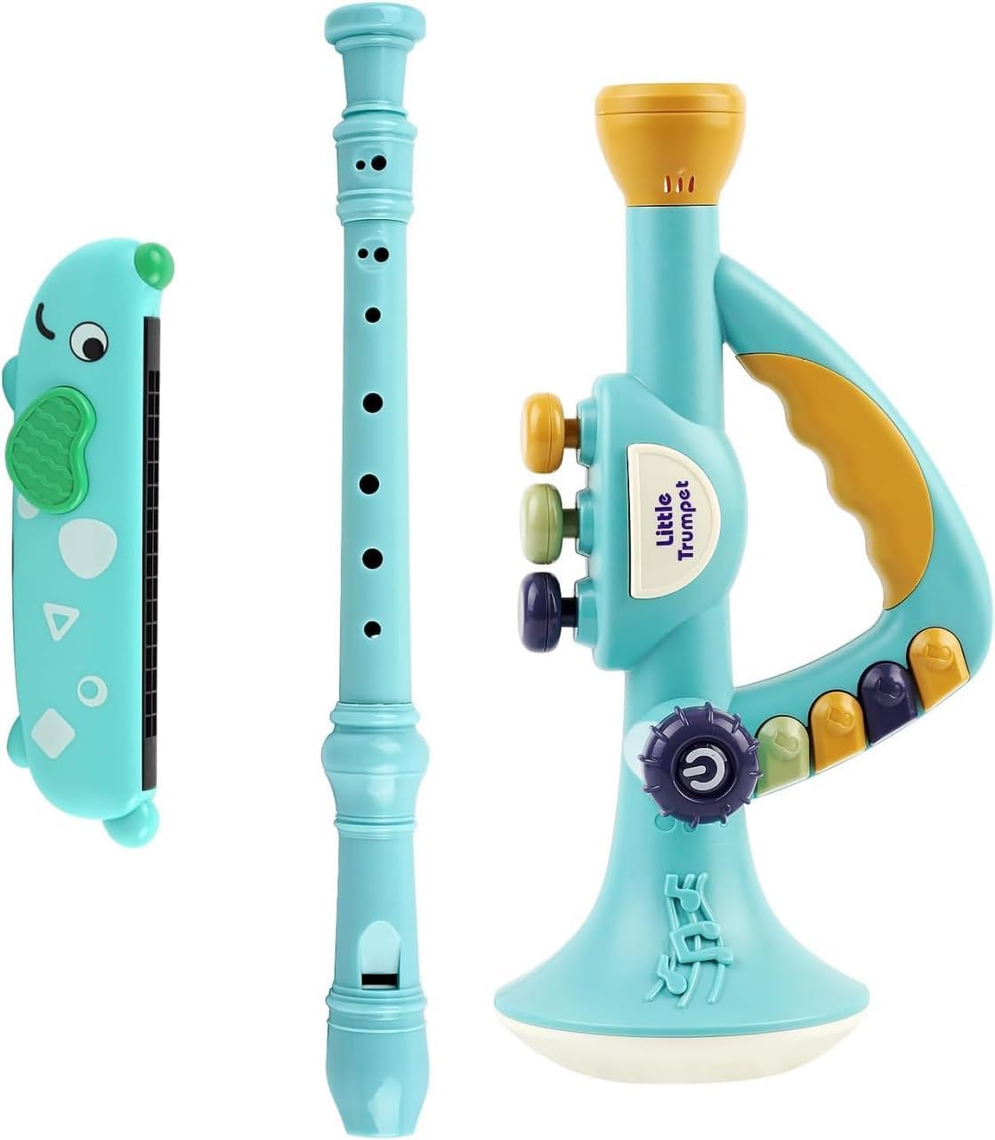 Exomoon Toddler Musical Instruments Toy Set  Trumpet, Harmonica & Recorder Flute For Kids | Fun Sound Toys For Boys & Girls Age