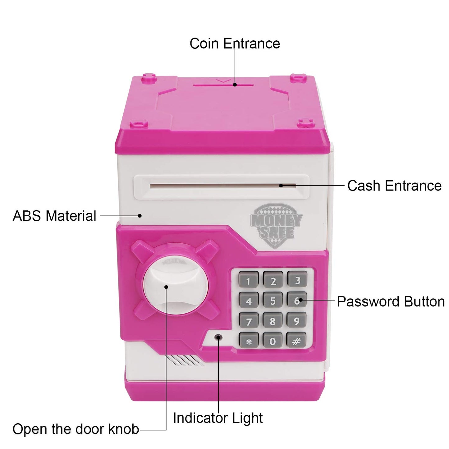 Adevena Electronic Piggy Bank, Mini Atm Password Money Bank Cash Coins Saving Box For Kids, Cartoon Safe Bank Box Perfect Toy Gifts For Boys Girls (White Pink)