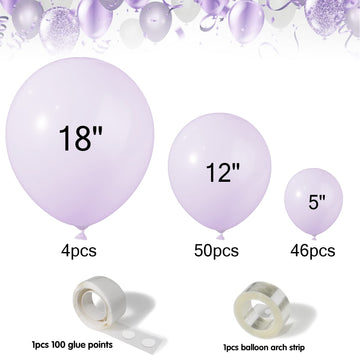 Moukiween Pastel Purple Balloons -100 Pcs Light Purple Balloon Garland Arch Kit 18 12 5 Inch Macaron Purple Latex Balloons For Baby Shower Wedding Birthday Bride Balloon Party Decorations