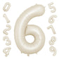 40 Inch Cream Number 6 Balloon, Beige Large 6Th Birthday Balloons, Digital 6 Cream White Giant 6 Foil Balloon Helium For Boys Gi