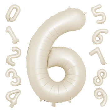 40 Inch Cream Number 6 Balloon, Beige Large 6Th Birthday Balloons, Digital 6 Cream White Giant 6 Foil Balloon Helium For Boys Gi