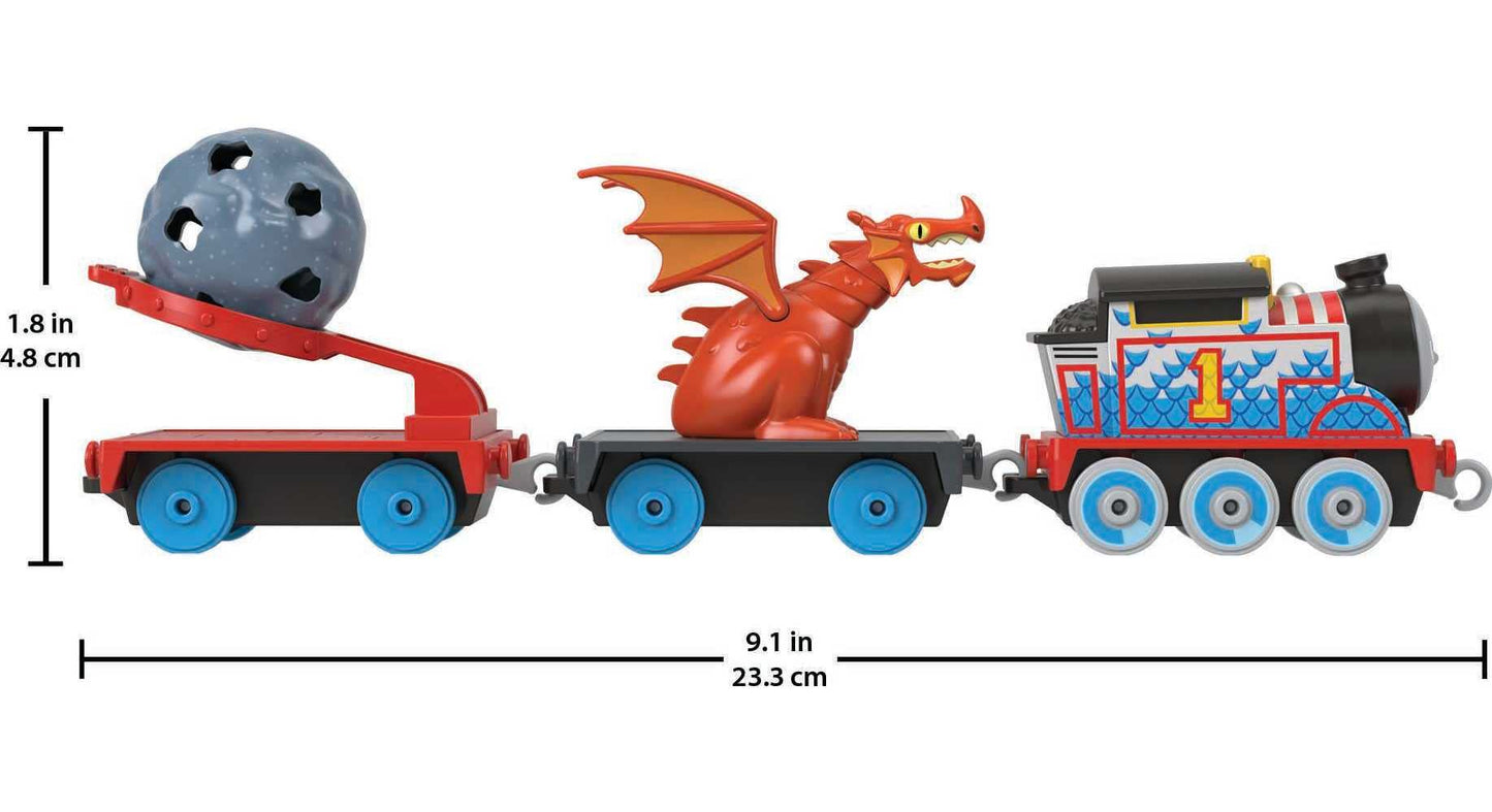 Thomas & Friends Diecast Toy Train Medieval Thomas Push-Along Engine with Boulder Launcher for Preschool Kids Ages 3+ Years