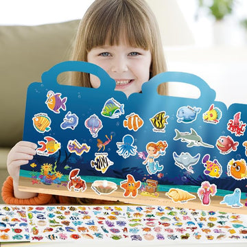214 Pcs Ocean Animals Reusable Sticker Books For Kids, 6 Sheets Reusable Stickers For Toddlers, Cute Waterproof Toddler Stickers