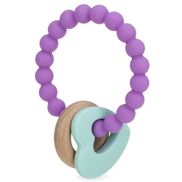 Nuby Natural Wood & Silicone Teether: 3 M+, Heart Bracelet, Pink