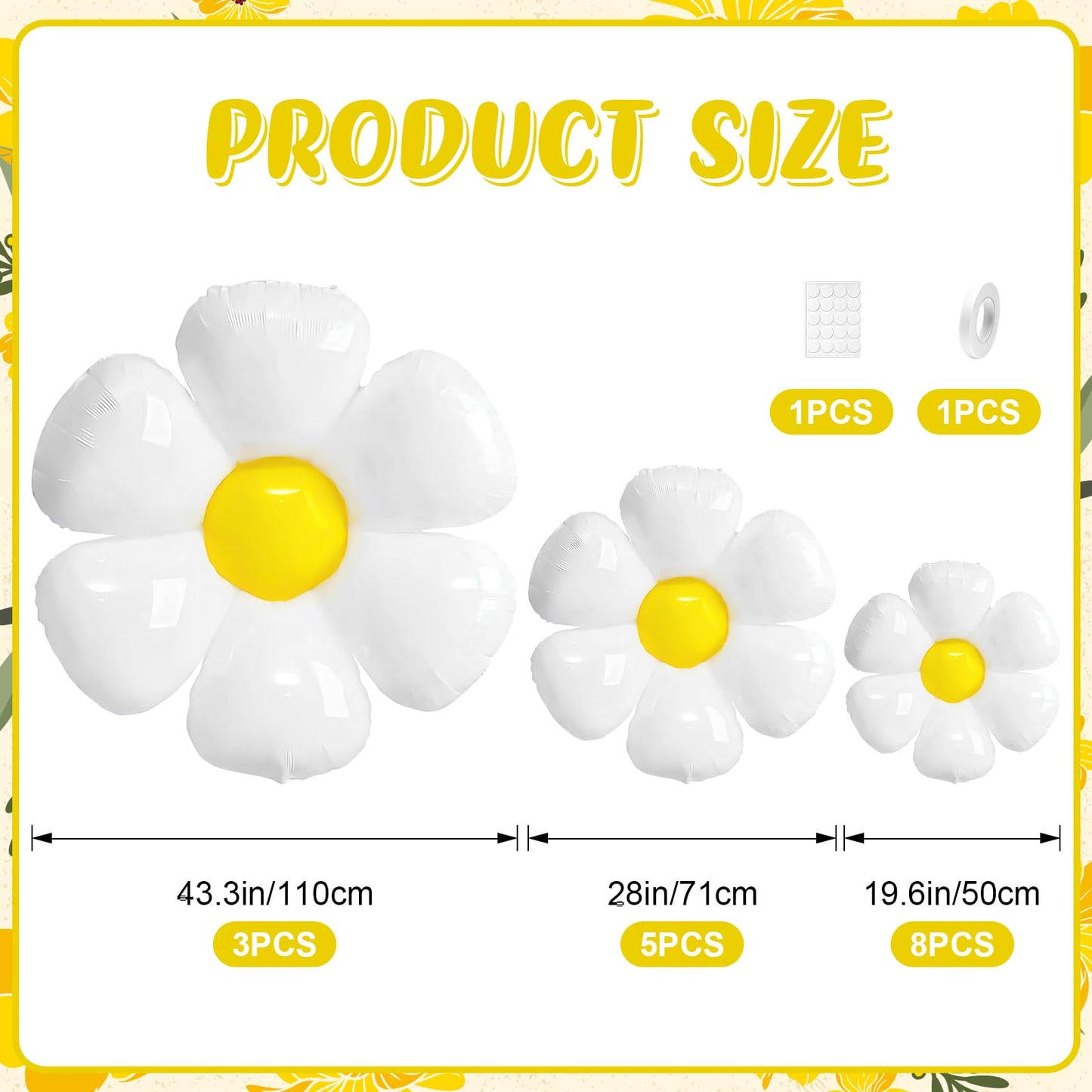 16 Pcs Daisy Flower Balloons,White Flower Aluminum Foil Balloons For Birthday Baby Shower Wedding Anniversary Groovy Flower Them