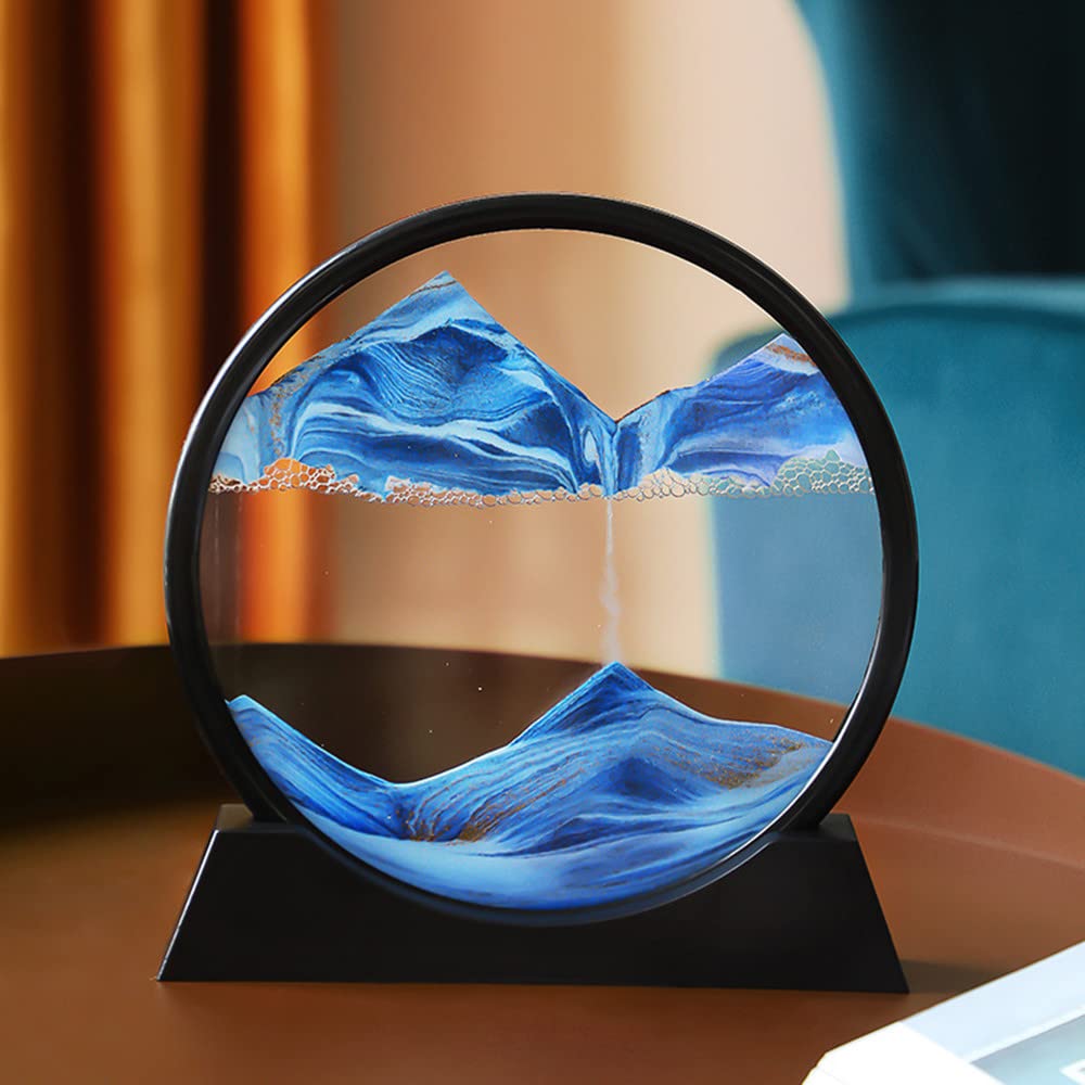 Arthink Moving Sand Art Picture in Motion Round Glass 3D Deep Sea Landscape, Dynamic Sand Art Sandscapes, Sensory Relaxing Deskt