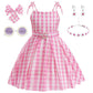 Btonai Girls Pink Costume for Kids Pink Plaid Dressgirls 70s80s Outfits Halloween Party 7-12Y