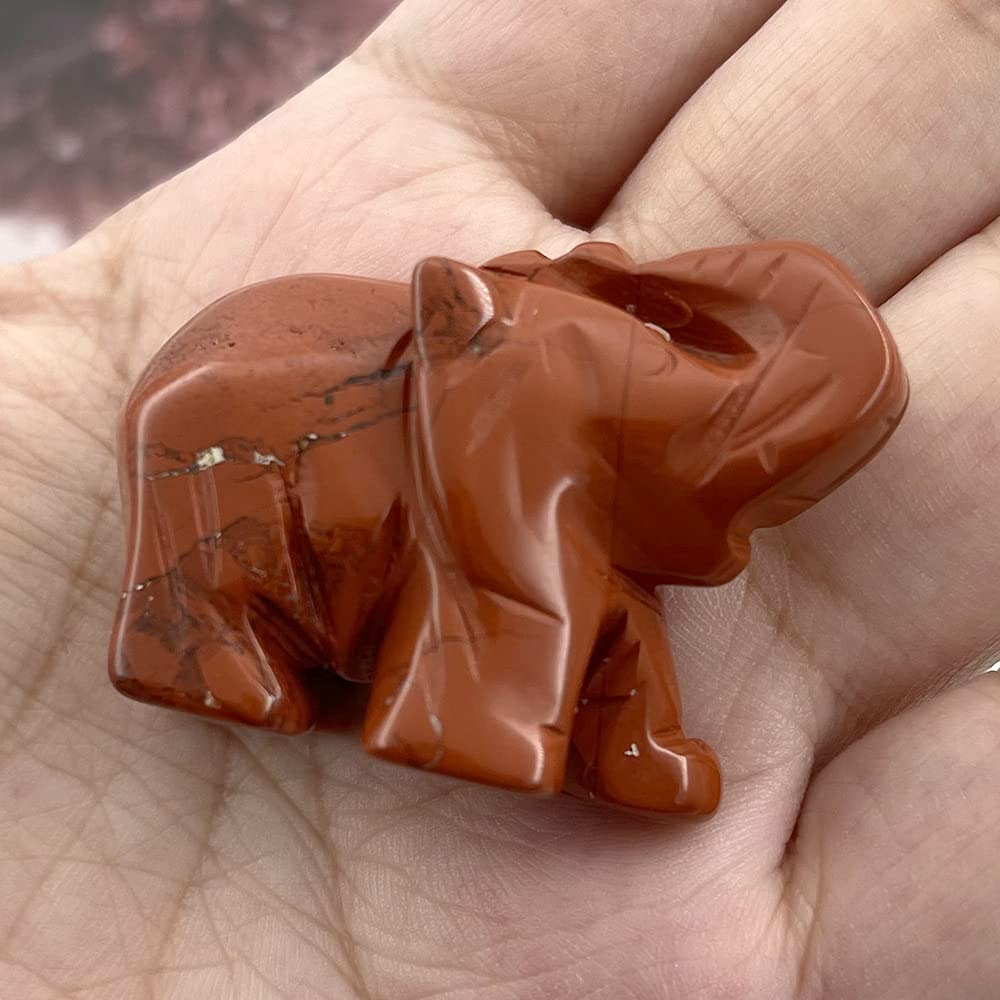 Ouubuuy Flame Jasper Crystal Elephant Pocket Guardian Figurine Elephant Statue 1.5 Inch For Healing Reiki Spiritual Gift Cute Meditation Office Room Desk Decor