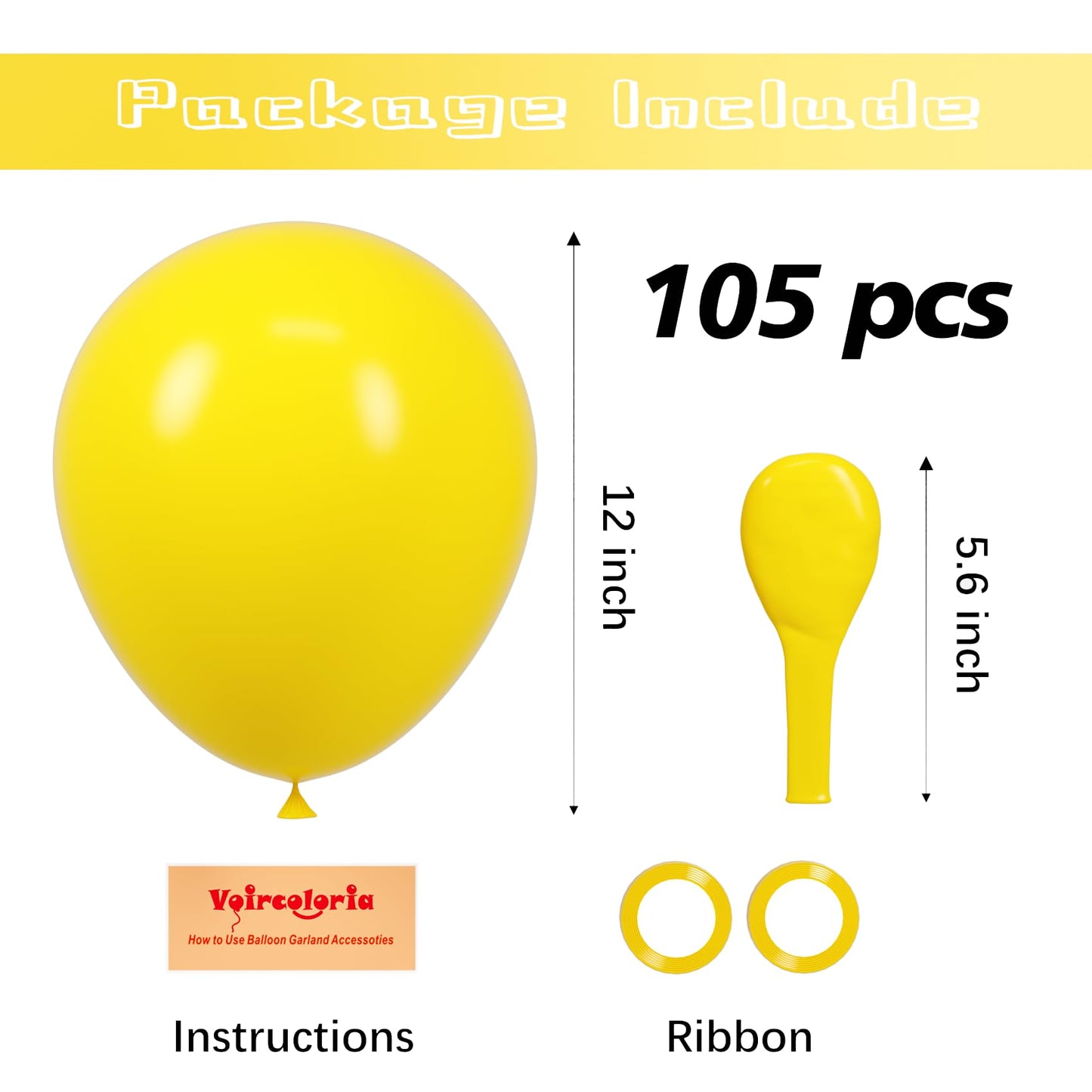 Voircoloria 105Pcs Lemon Yellow Balloons 12Inch Party Latex Balloons For Boys Girls Birthday Baby Shower Gender Reveal Wedding S