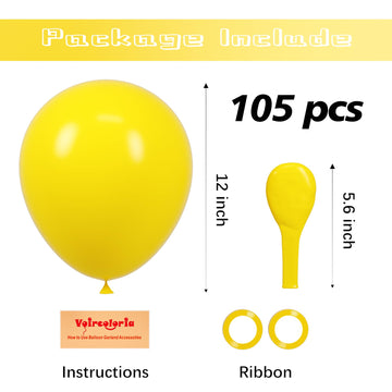 Voircoloria 105Pcs Lemon Yellow Balloons 12Inch Party Latex Balloons For Boys Girls Birthday Baby Shower Gender Reveal Wedding S