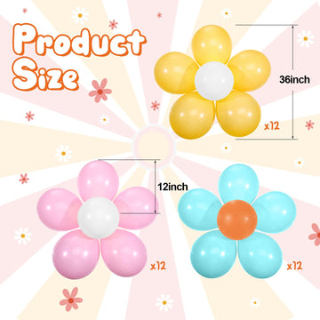 Hiboom 72 Pcs Groovy Retro Hippie Balloons Boho Daisy Party Balloons 12 Inch Rainbow Daisy Flower Butterfly Peace Sign Latex Bal
