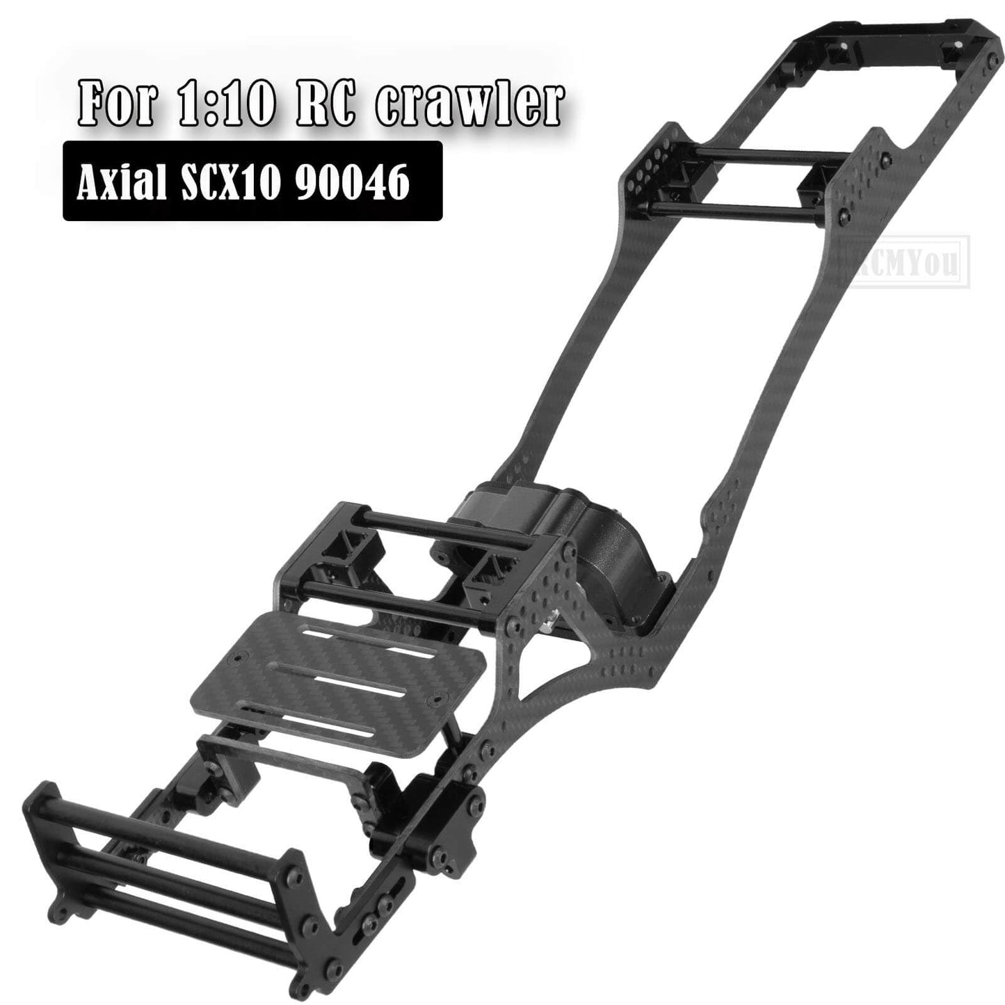 Rcmyou Rc Carbon Fiber Frame Chassis W/Gearboxes Upgrades Part For 1/10 Axial Scx10 Scx10 Ii 90046 90047 Rc Crawler Car,Black