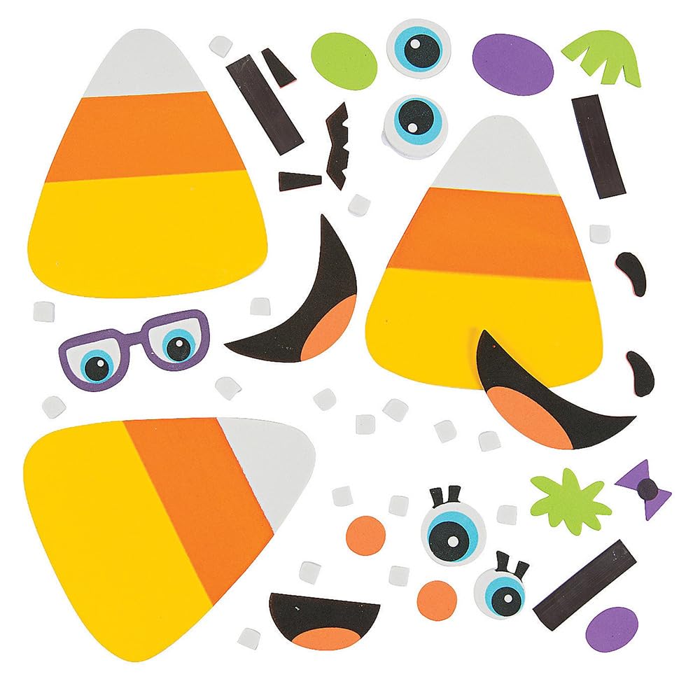 Fun Express Goofy Face Candy Corn Halloween Craft Kit - Make 12 - Fall Crafts for Kids