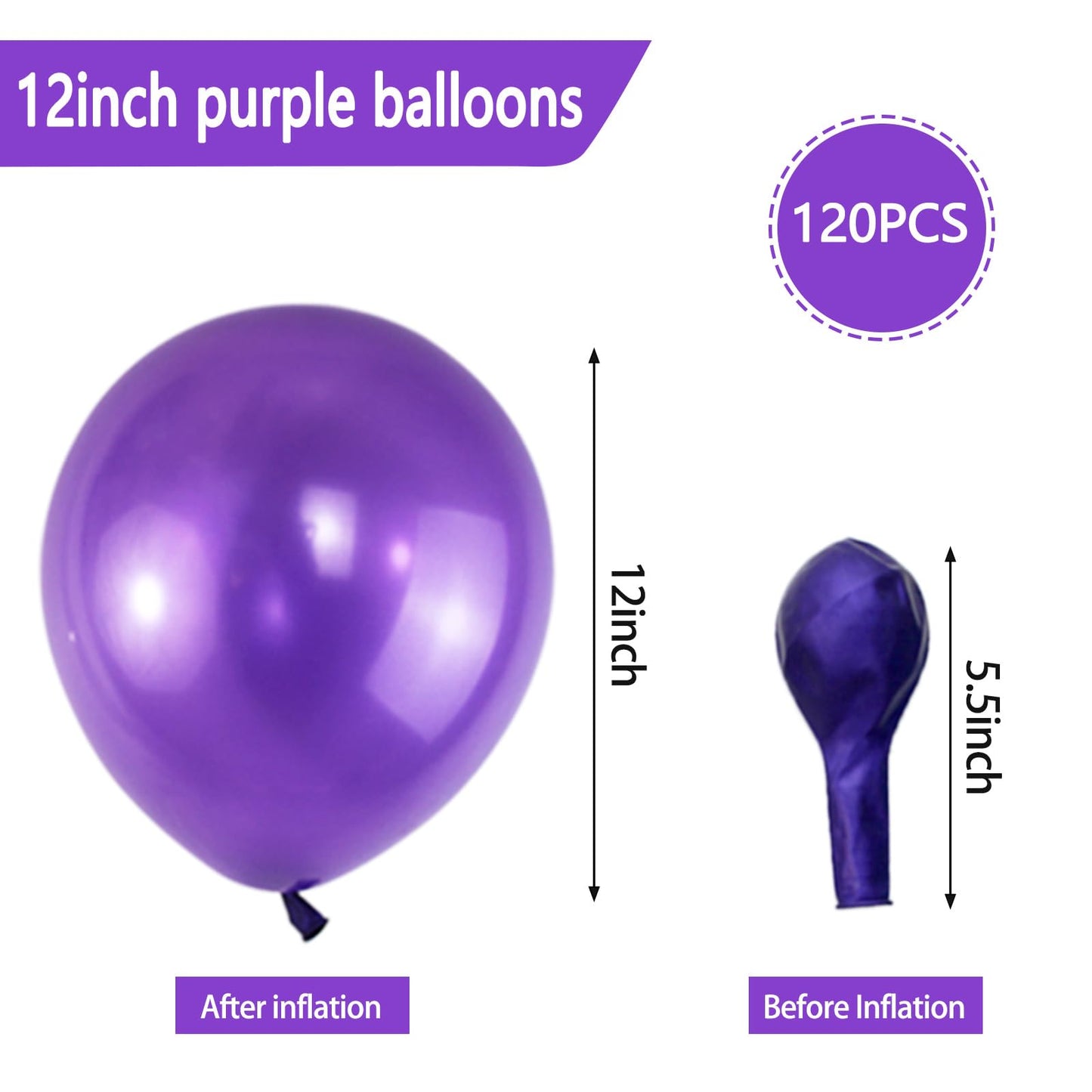 120 Pack Pearl Purple Balloons, Bright 12 Inch Royal Purple Latex Party Balloons For Birthday Wedding Baby Shower Halloween.