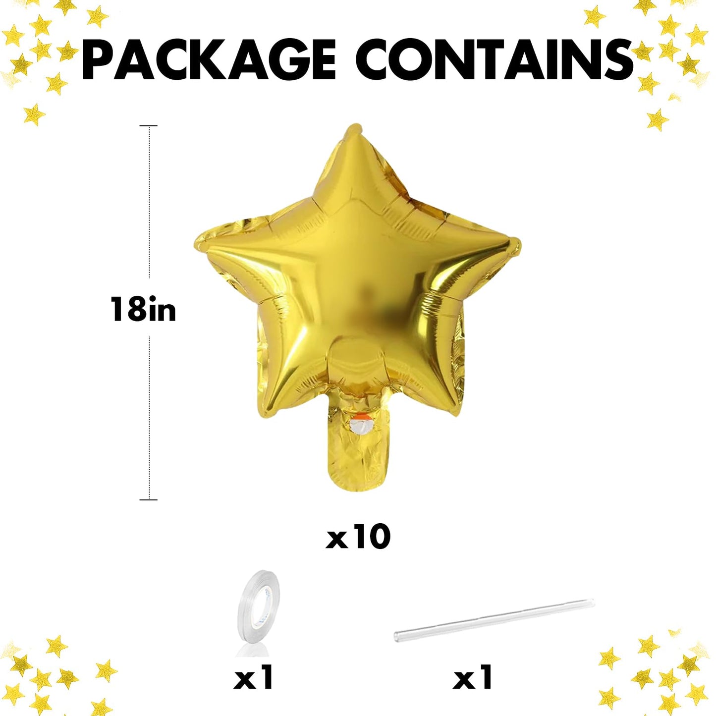 Gold Star Foil Balloons, 18 Inches Star Foil Balloons For Helium, 10 Pcs Gold Helium Birthday Balloons, Graduations Balloons Foi