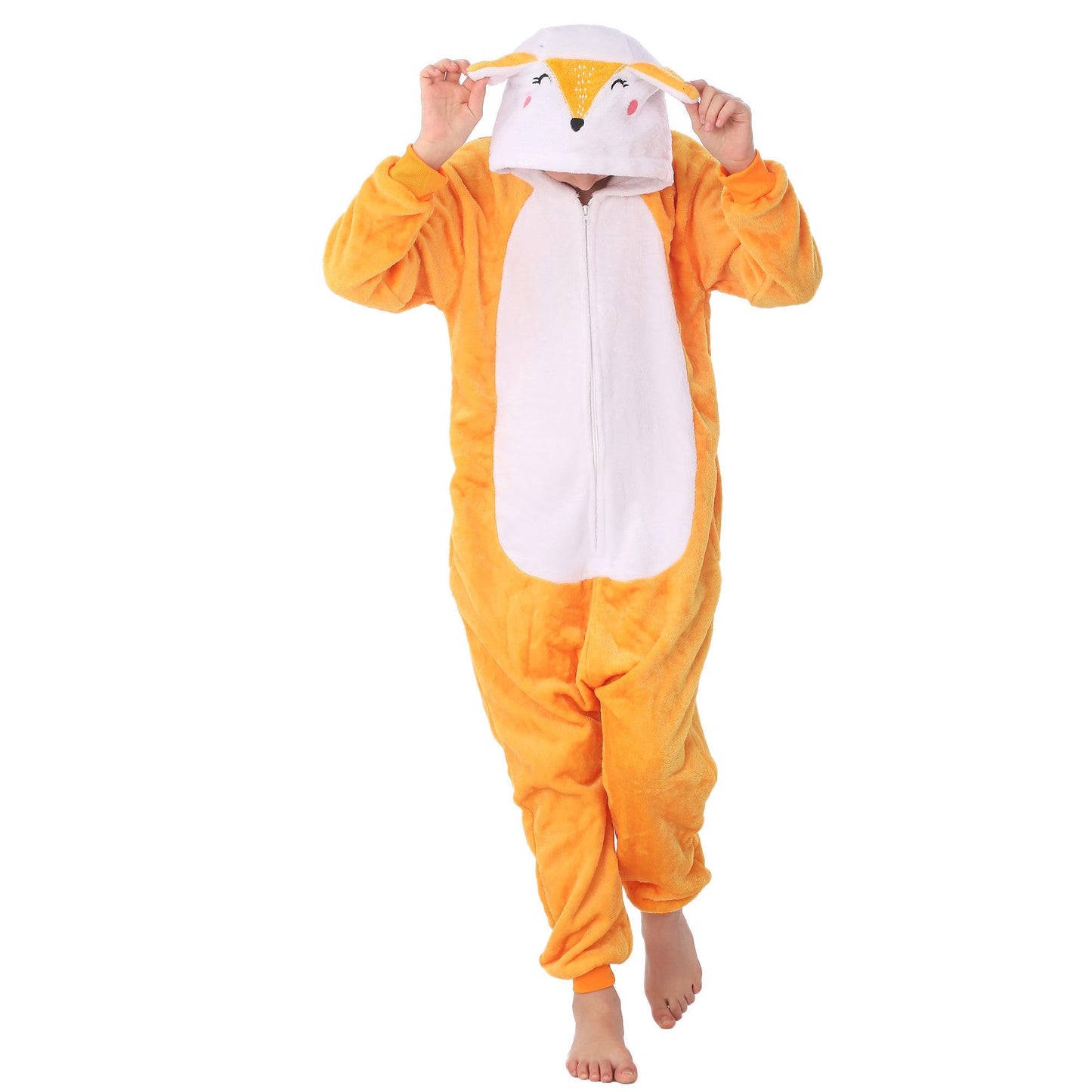 Lobujou Animal Hooded Costume For Kids Boys Girls Flannel Onesie Halloween Cosplay One Piece Fox 140
