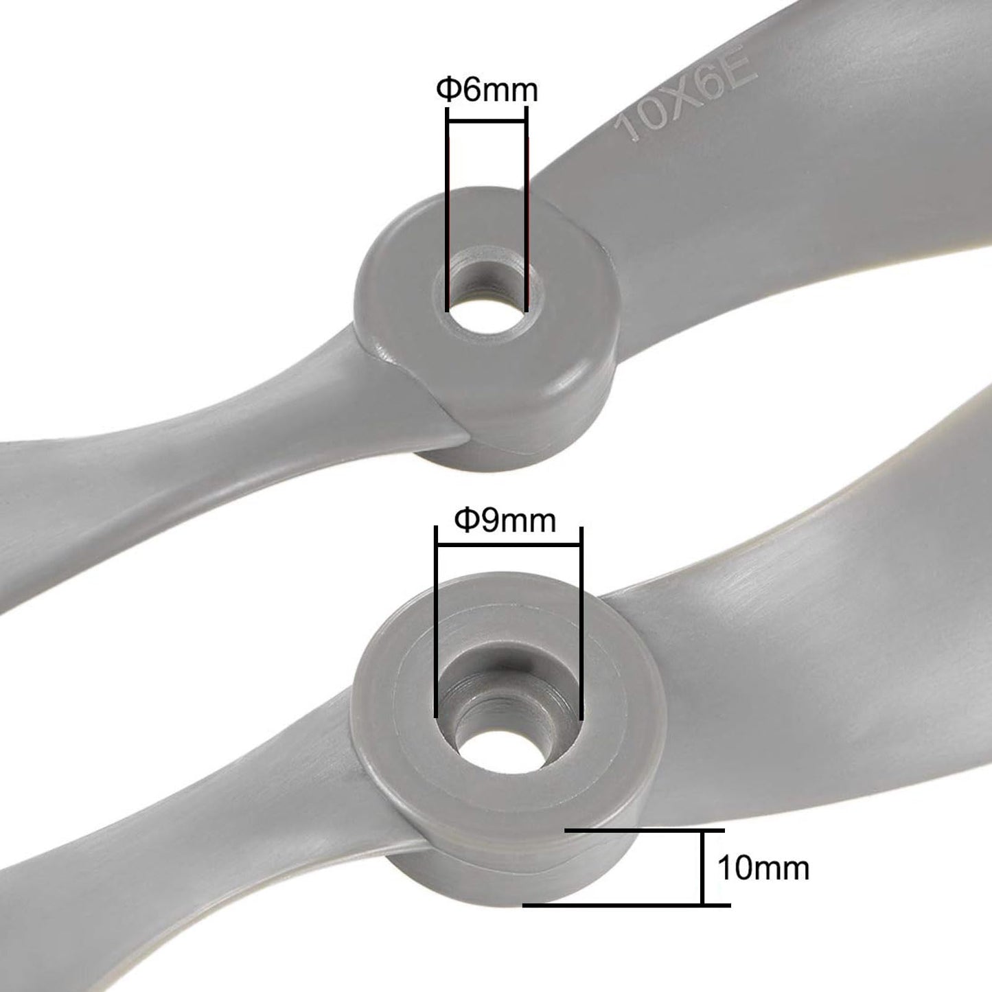 TOP-VIGOR 3pcs CW RC Propellers 1060 10 x 6 Inch 2-Vane RC Vehicle Propellers Replacement for RC Airplane with Adapter Rings Nyl