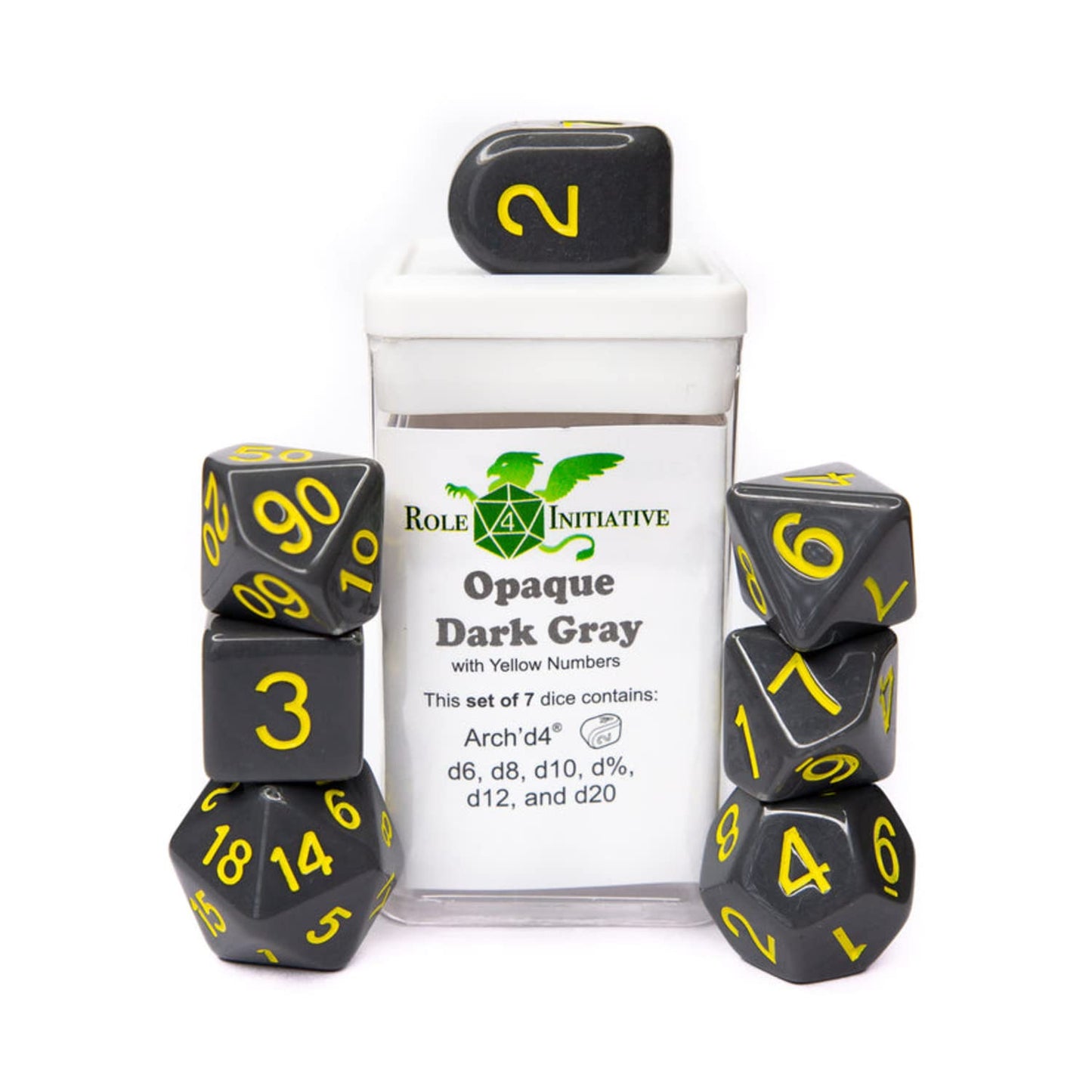Role 4 Initiative R4I Dice w/ Arch'd4: Opaque - Dark Gray w/ Yellow (7)
