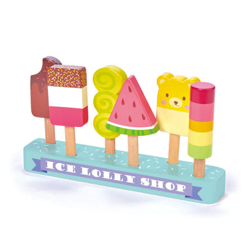Tender Leaf Toys - Ice Lolly Shop - 13 Pieces Pretend Food Play Toy with 6 Wooden Popsicles Ice Cream Bars - Encourage Role Play
