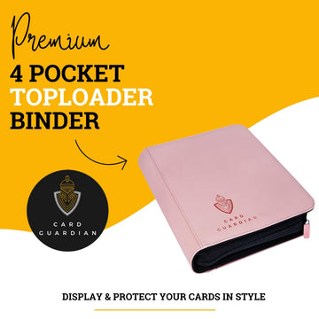 Card Guardian - Toploader 4 Pocket enhanced Binder with Zipper for 160 Cards - Side Loaded Pockets - Compatible with Sports and Trading Cards TCG (Pink)