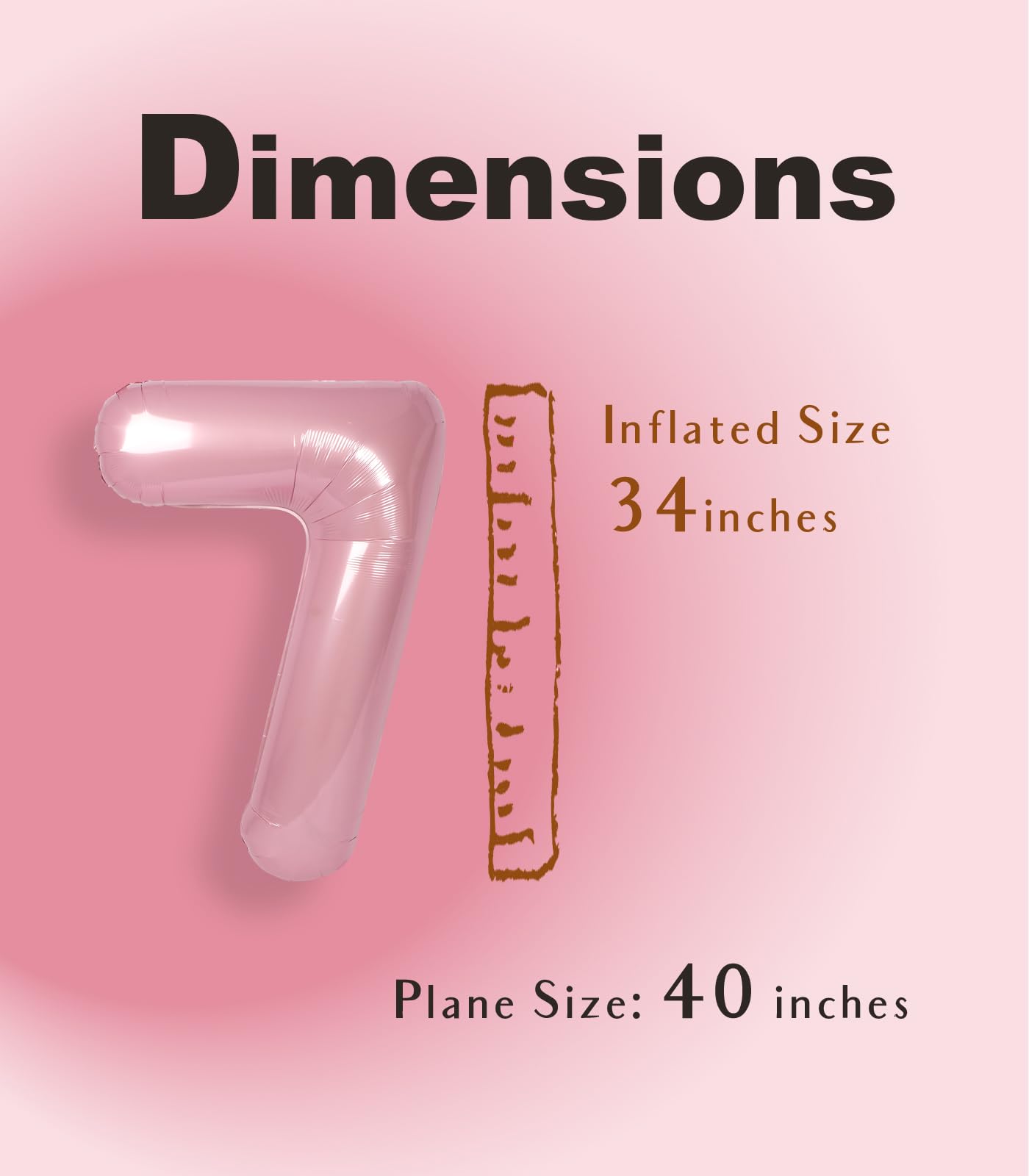 Suwen 40 Inch Pink Large 7 Number Balloons Big Foil Helium Number Balloons 0-9 Jumbo Happy 7Th Mylar Birthday Party Decorations