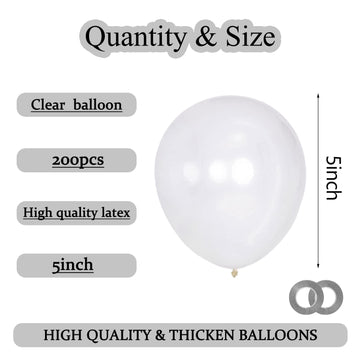 Kawkalsh 200Pcs 5 Inch Clear Balloons, Small Mini Latex Balloons For Party Birthday Baby Shower Anniversary Festival Arch Garlan