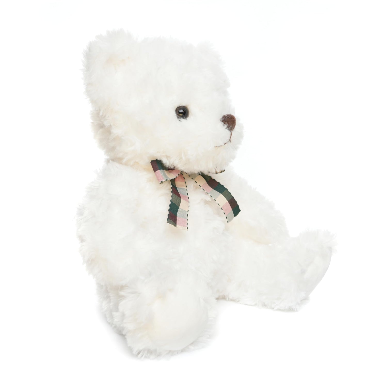 Weigedu Fluffy White Teddy Bear Stuffed Animals Plush Toys With Lattice Tie For Kids Babies Birthday Bedtime, 12 Inches