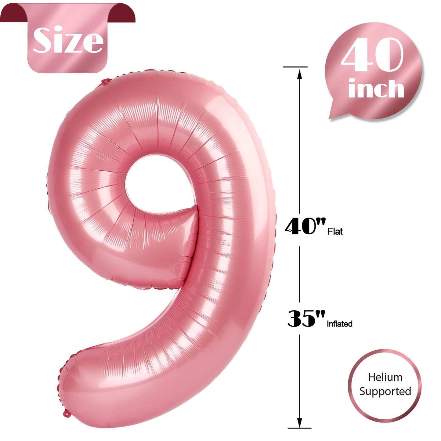 Pearlescent Pink 9 Balloon, Number Balloons 40 Inch, 9Th Giant Birthday Decorations For Girls,19Th 29Th Party Decorations Suppli