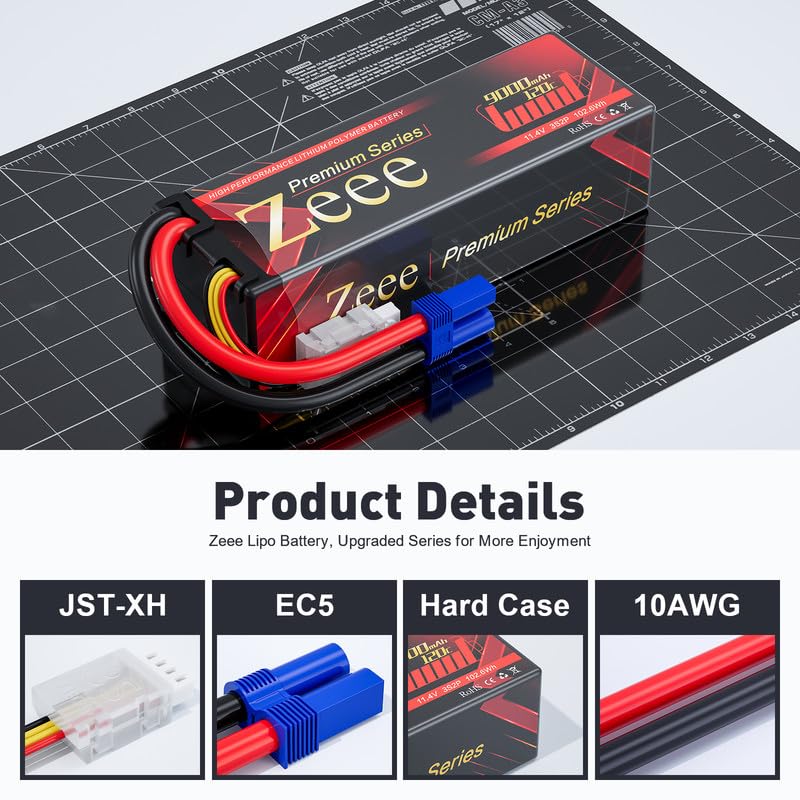 Zeee Premium Series 3S Lipo Battery 9000mAh 11.4V High Voltage Hard Case Battery 120C EC5 Connector HV-Lipo for RC Vehicles RC C