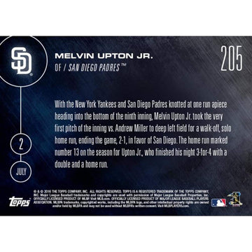 Mlb San Diego Padres Melvin Upton Jr. #205 2016 Topps Now Trading Card