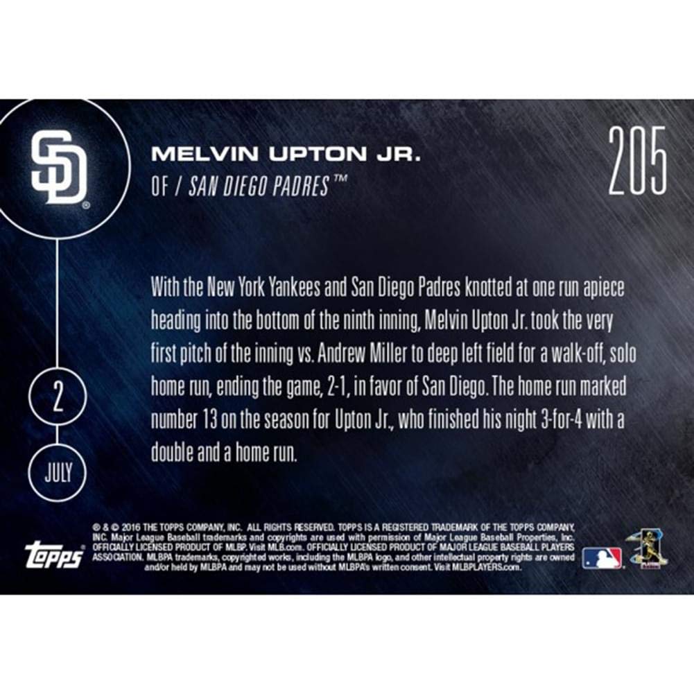 Mlb San Diego Padres Melvin Upton Jr. #205 2016 Topps Now Trading Card
