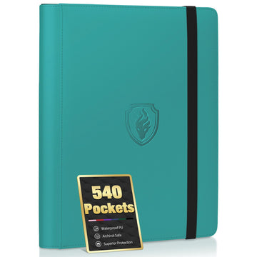 enhanced 9 Pocket Card Binder for 540 Cards  Fabmaker PU Cover Trading Card Binder  Sturdy Card Collection Album  Sleek Card Holder Folders for YuGiOh  MTG  TCG  Game Cards & Sports Cards  Turquoise