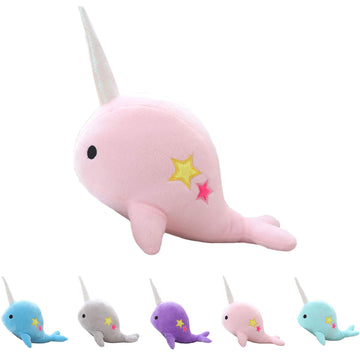 CASAGOOD Pink Narwhal Plush Toy - Medium Soft Whale Stuffed Animal for Babies and Kids