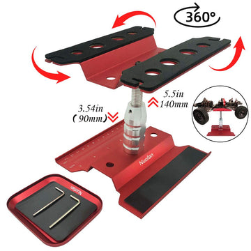 RC Car Work Stand Aluminum Repair Workstation 360 Degree Rotation Lift Lower w/Screw Tray for 1/10 1/12 1/16 Scale Traxxas TRX4