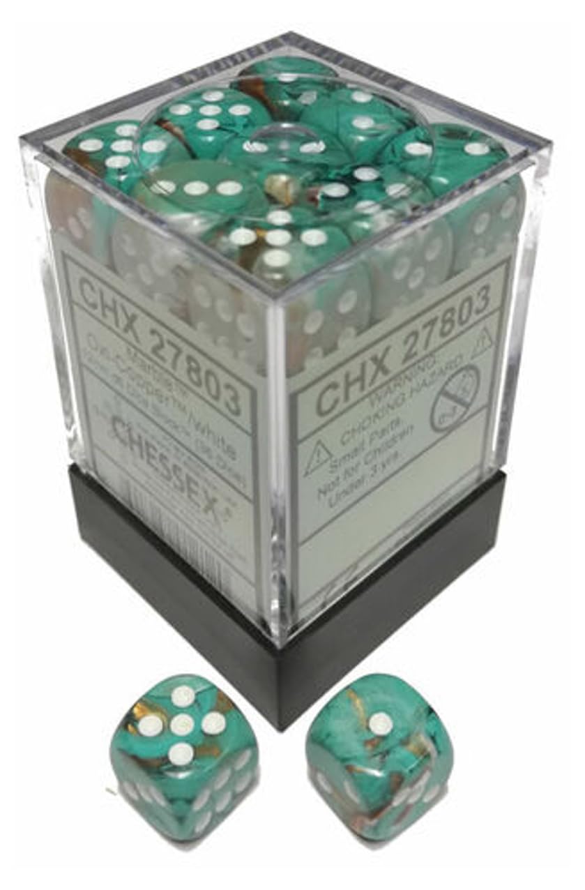 Chessex Manufacturing Chx27803 12 Mm D6 Cube Marble Dice - Oxi-Copper & White, 36 Piece