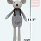 Mikee Fluffie Stuffed Animal Mouse - 15.7" Gray Plush Rat with Backpack Pants - Cute Gift for Girls, Birthday & Easter