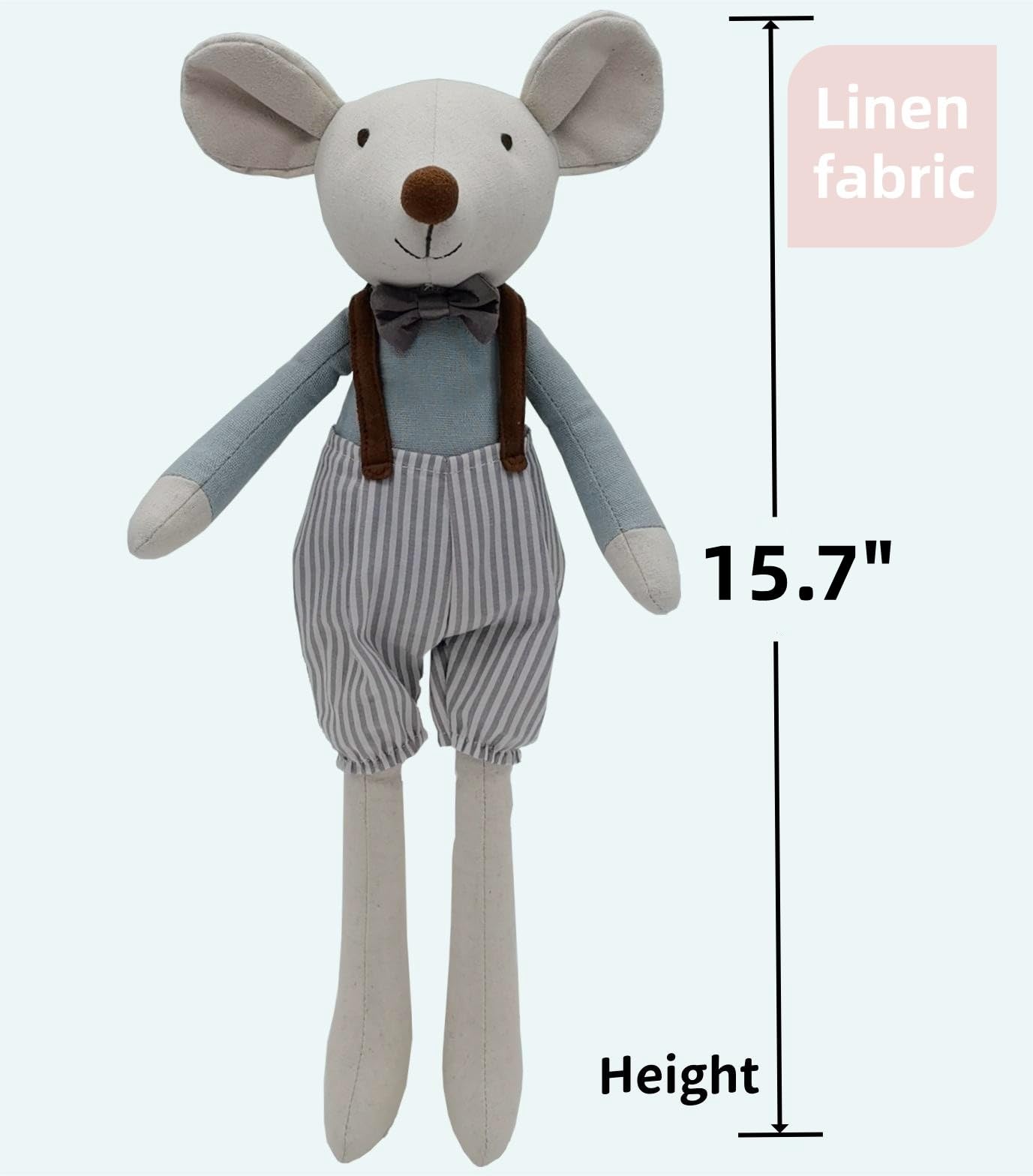 Mikee Fluffie Stuffed Animal Mouse - 15.7" Gray Plush Rat with Backpack Pants - Cute Gift for Girls, Birthday & Easter
