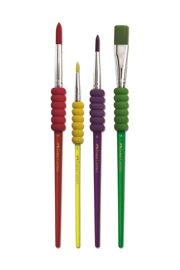 Faber-Castell Soft Grip Paint Brush Set - Kids Paint Brushes - 4 Assorted Paintbrushes for Watercolor and Tempera Paint (F181600