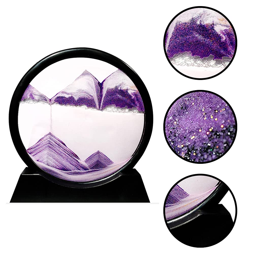 Muyan Moving Sand Art Picture Sandscapes in Motion Round Glass 3D Deep Sea Sand Art for mature-themed Kid Large Desktop Art Toys (Purple  12 Inch)