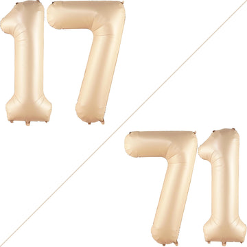 Katchon, Giant Beige Caramel 17 Balloon Numbers - 40 Inch | Happy 17Th Birthday Decorations, 17 Birthday Balloons | Number 17 Balloons For Happy Birthday Decorations | 17 Number Balloons