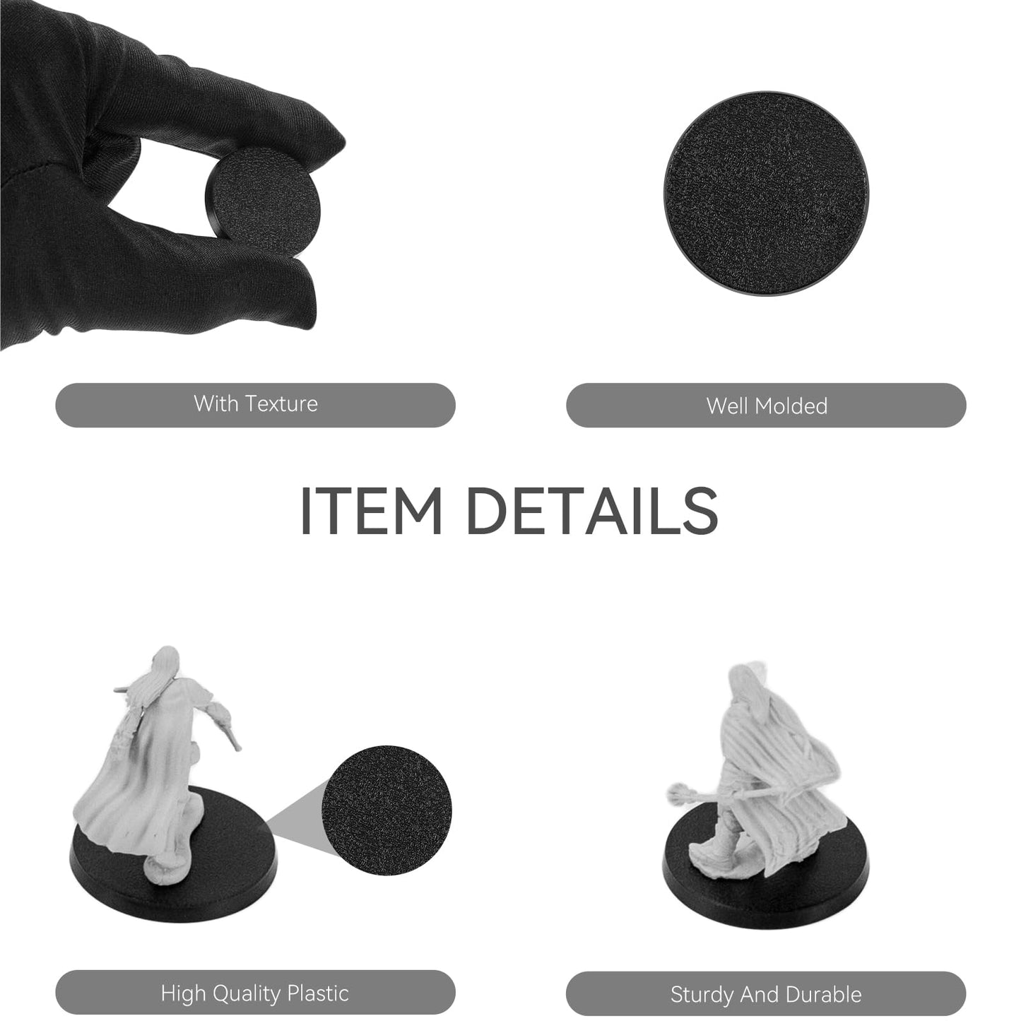 100Pcs Miniature Bases+120Pcs Adhesive, 25Mm 32Mm 40Mm Mix Black Round Plastic Model Bases For Gaming Miniatures Collectible War