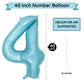Paticool 40 Inch Blue Number Balloon 4, Large Light Blue Number Foil Mylar Balloons For Birthday Party Celebration Decorations S