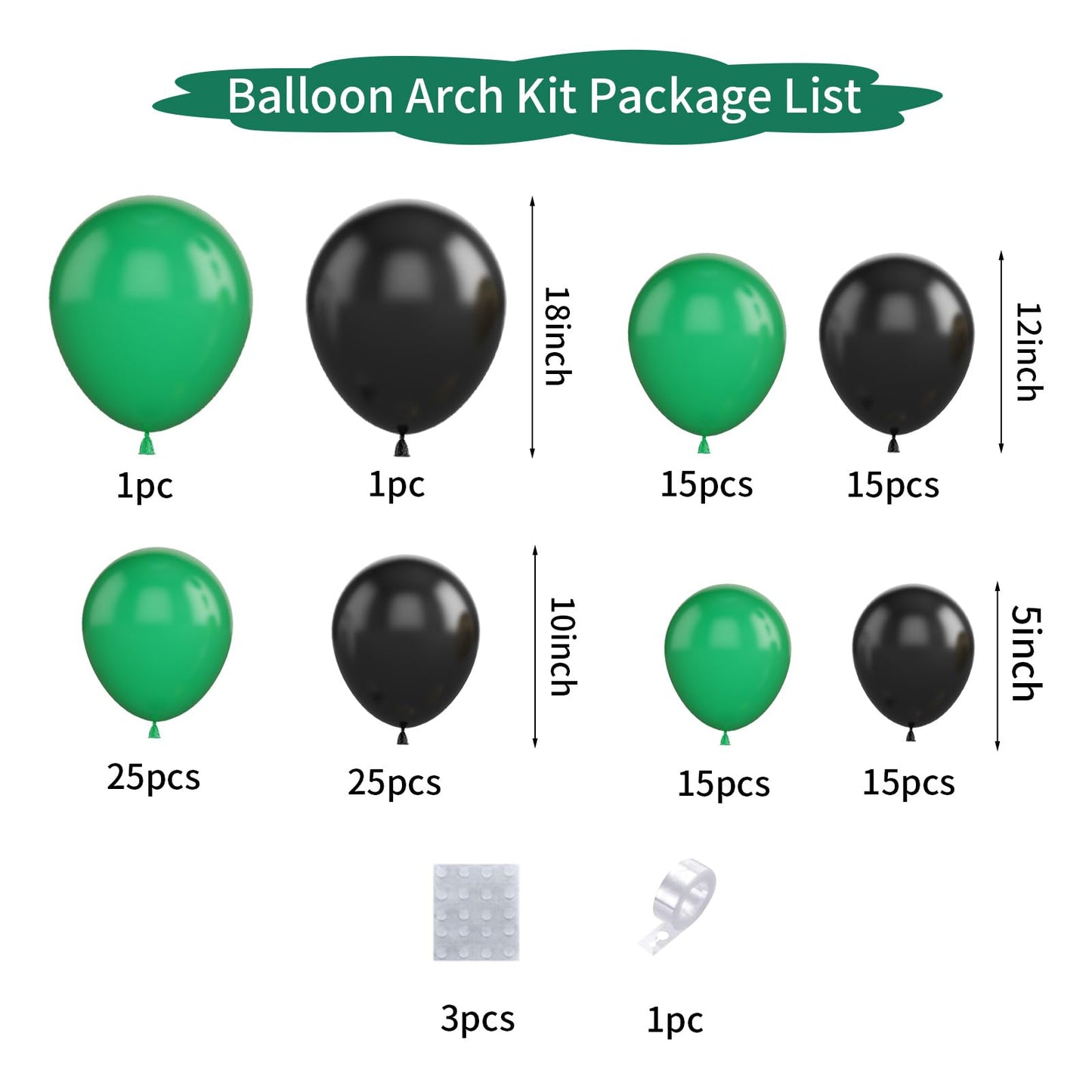 Green And Black Balloon Garland Kit, Black Balloon And Green Balloon, Dark Green Birthday Decorations With Dark Green Black Ball